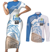 Personalized Greece Greek Independence Day Couples Matching Short Sleeve Bodycon Dress and Long Sleeve Button Shirt Dolphin and Parthenon