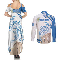 Personalized Greece Greek Independence Day Couples Matching Summer Maxi Dress and Long Sleeve Button Shirt Dolphin and Parthenon
