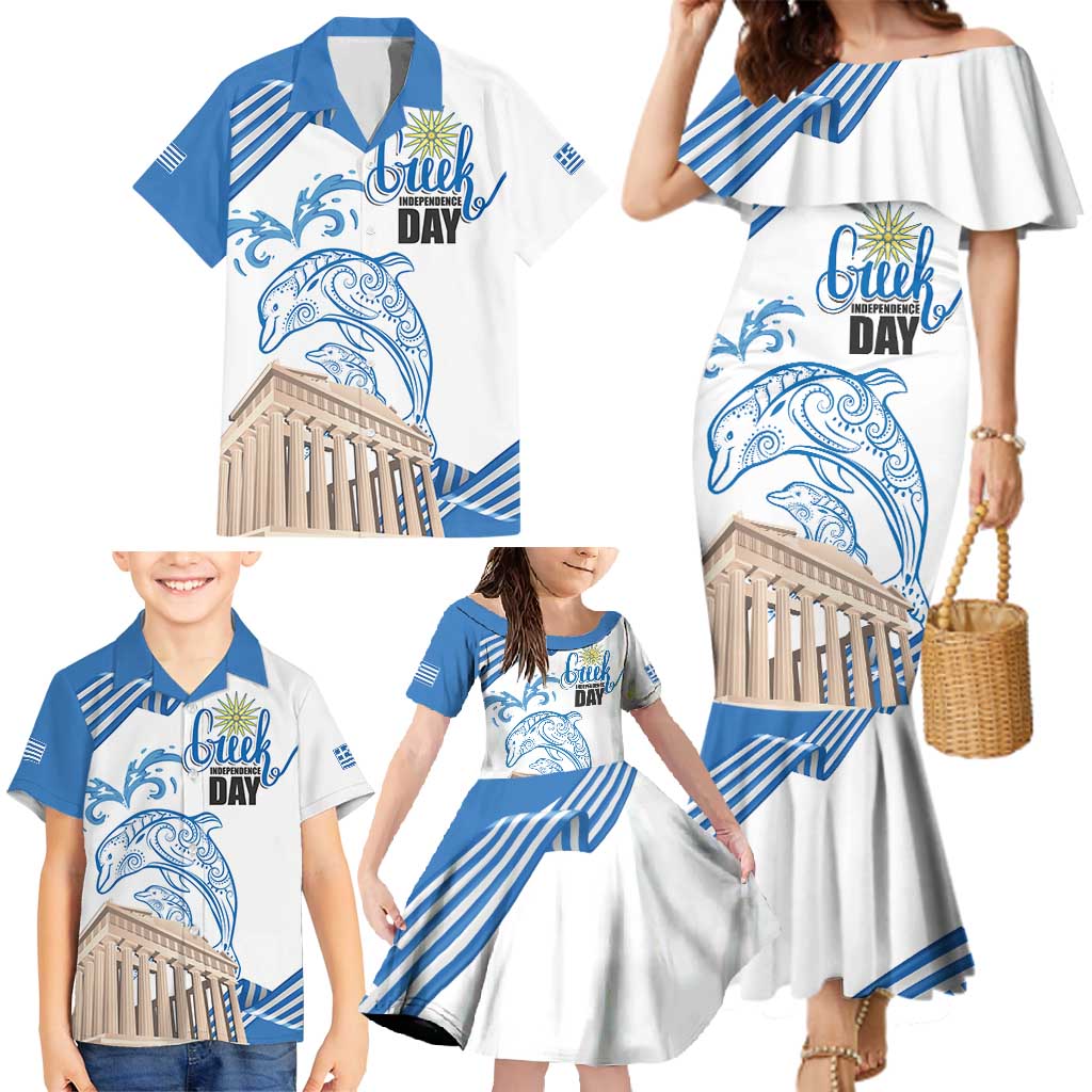 Personalized Greece Greek Independence Day Family Matching Mermaid Dress and Hawaiian Shirt Dolphin and Parthenon