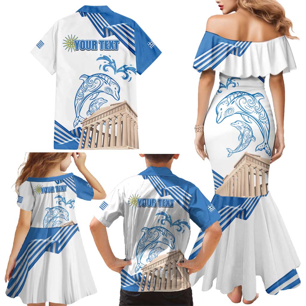 Personalized Greece Greek Independence Day Family Matching Mermaid Dress and Hawaiian Shirt Dolphin and Parthenon