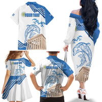 Personalized Greece Greek Independence Day Family Matching Off The Shoulder Long Sleeve Dress and Hawaiian Shirt Dolphin and Parthenon