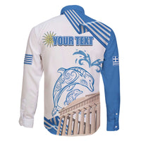Personalized Greece Greek Independence Day Family Matching Off The Shoulder Long Sleeve Dress and Hawaiian Shirt Dolphin and Parthenon