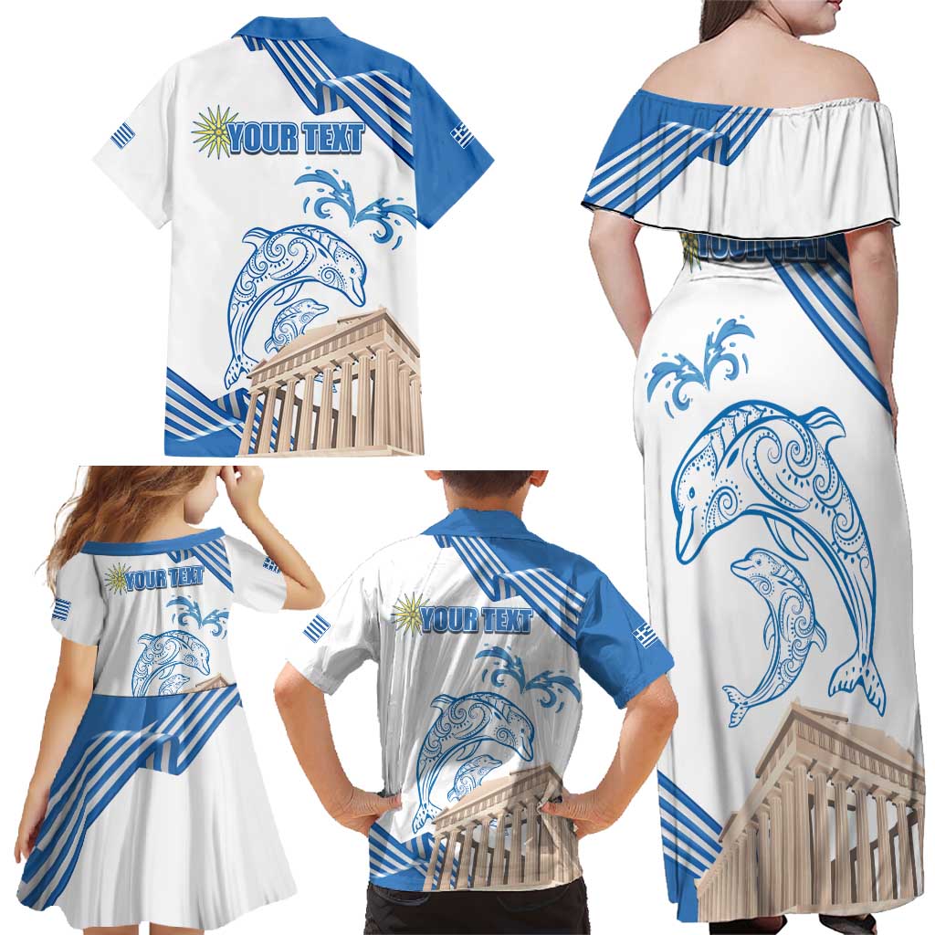 Personalized Greece Greek Independence Day Family Matching Off Shoulder Maxi Dress and Hawaiian Shirt Dolphin and Parthenon