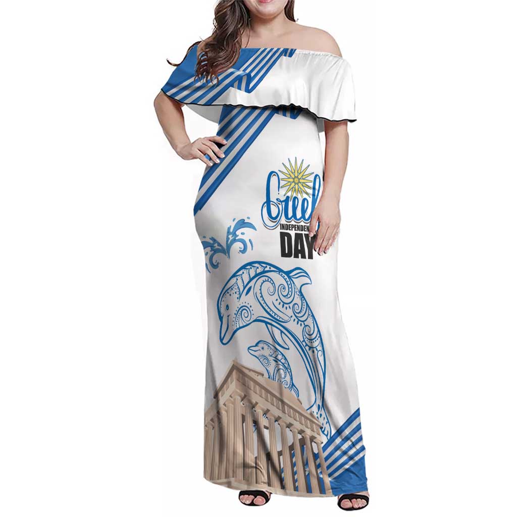Personalized Greece Greek Independence Day Family Matching Off Shoulder Maxi Dress and Hawaiian Shirt Dolphin and Parthenon