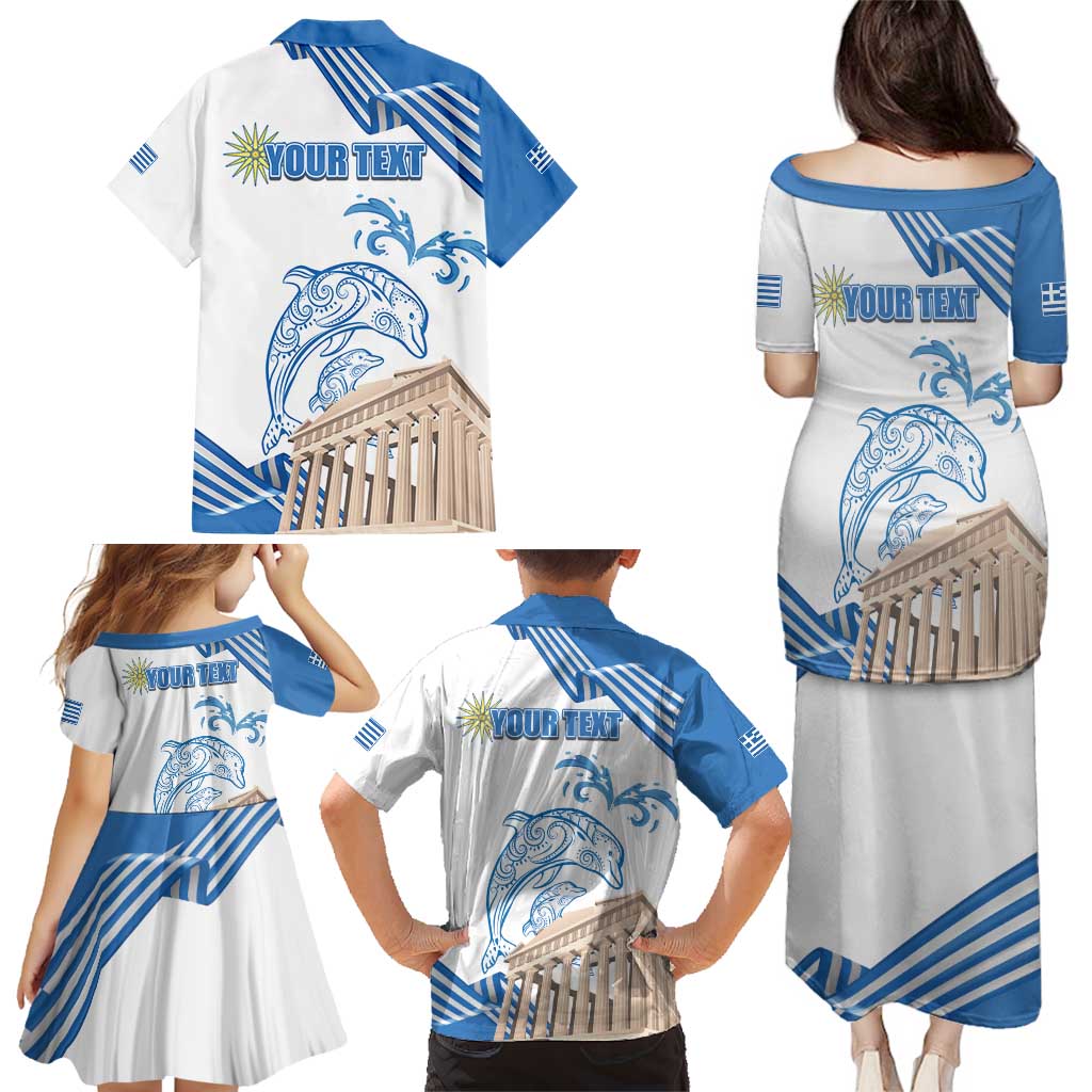 Personalized Greece Greek Independence Day Family Matching Puletasi and Hawaiian Shirt Dolphin and Parthenon