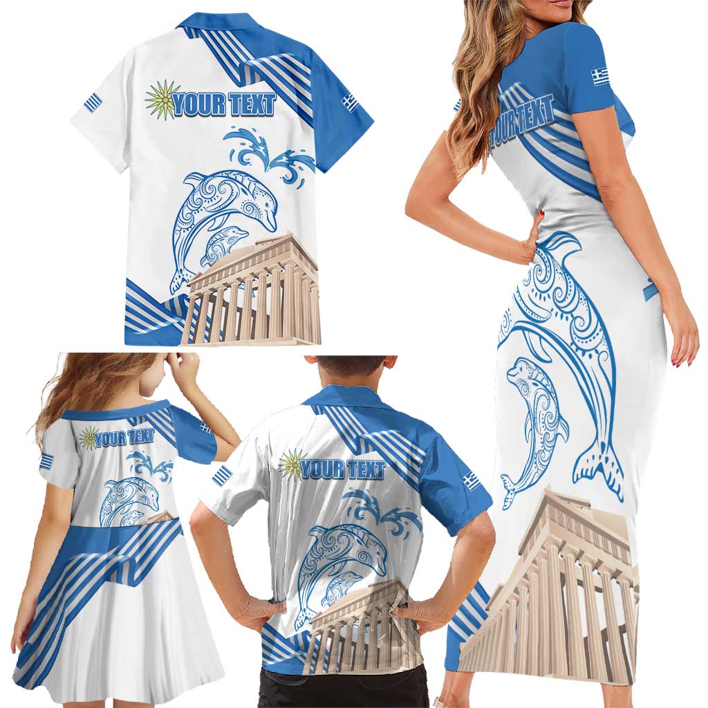 Personalized Greece Greek Independence Day Family Matching Short Sleeve Bodycon Dress and Hawaiian Shirt Dolphin and Parthenon