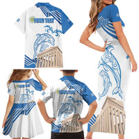 Personalized Greece Greek Independence Day Family Matching Short Sleeve Bodycon Dress and Hawaiian Shirt Dolphin and Parthenon