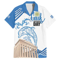 Personalized Greece Greek Independence Day Family Matching Short Sleeve Bodycon Dress and Hawaiian Shirt Dolphin and Parthenon