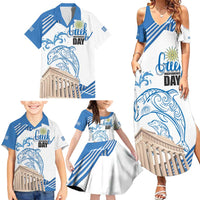 Personalized Greece Greek Independence Day Family Matching Summer Maxi Dress and Hawaiian Shirt Dolphin and Parthenon