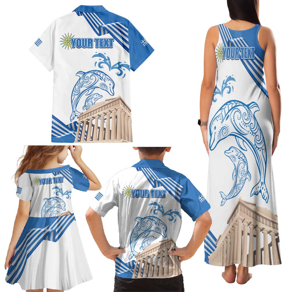 Personalized Greece Greek Independence Day Family Matching Tank Maxi Dress and Hawaiian Shirt Dolphin and Parthenon