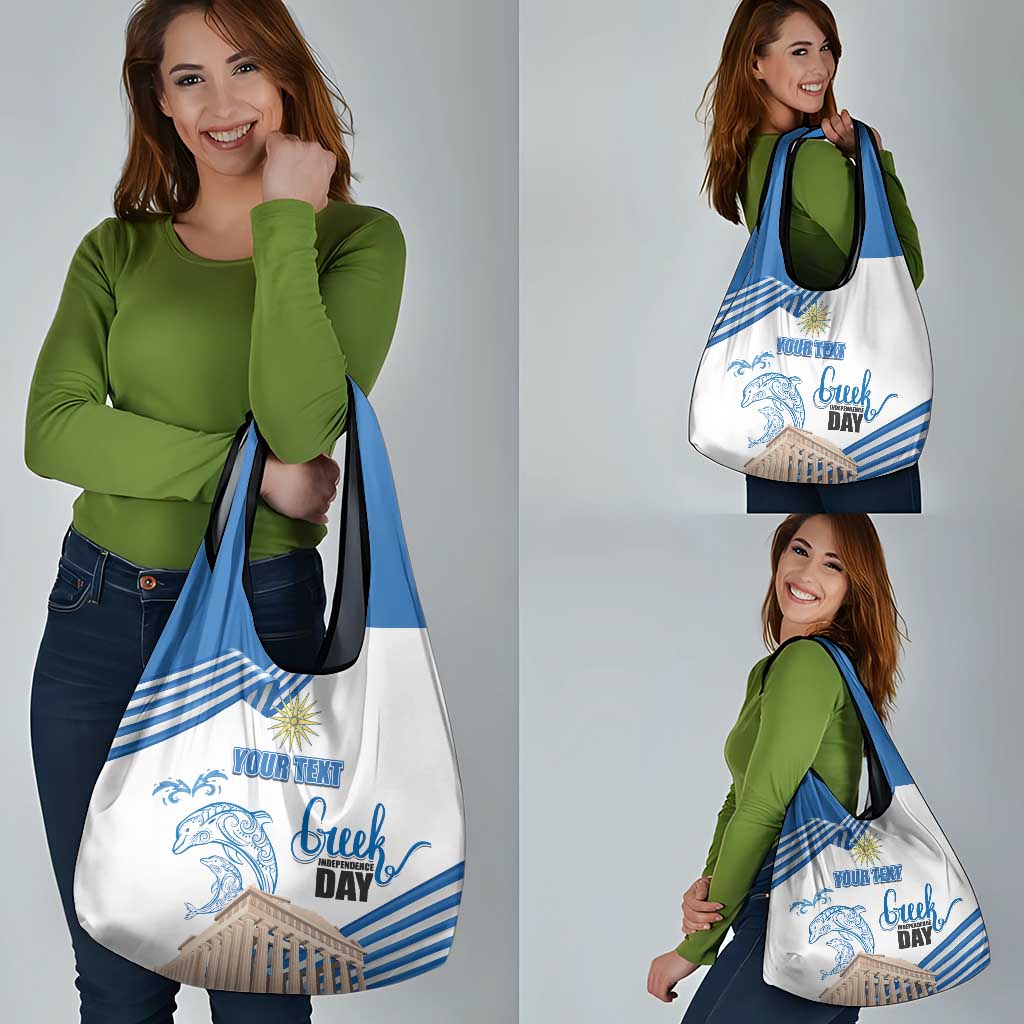 Personalized Greece Greek Independence Day Grocery Bag Dolphin and Parthenon