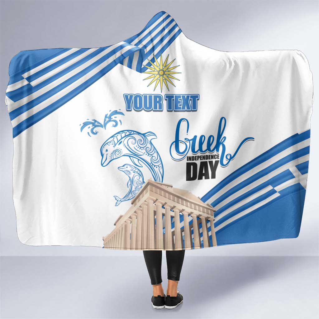 Personalized Greece Greek Independence Day Hooded Blanket Dolphin and Parthenon