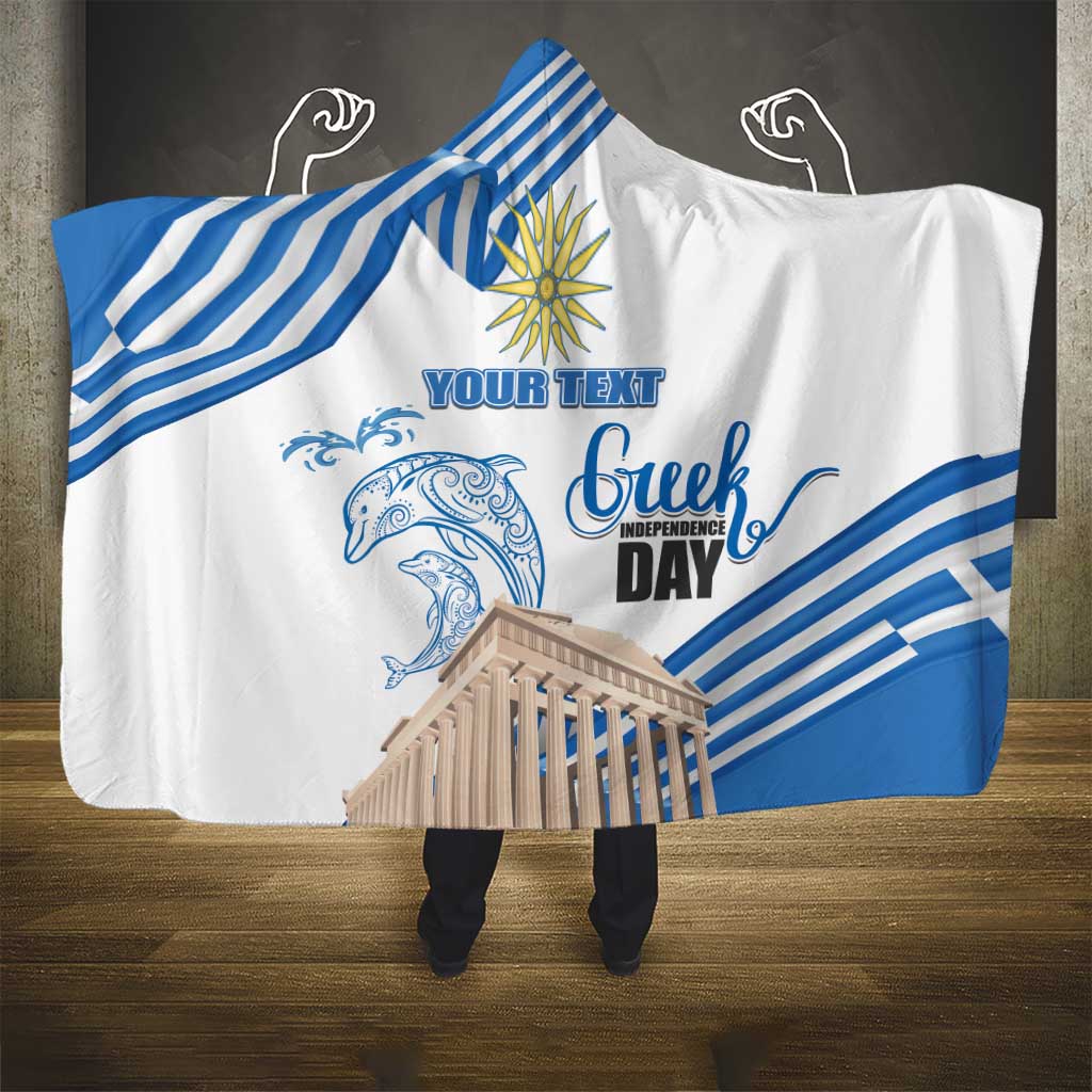 Personalized Greece Greek Independence Day Hooded Blanket Dolphin and Parthenon