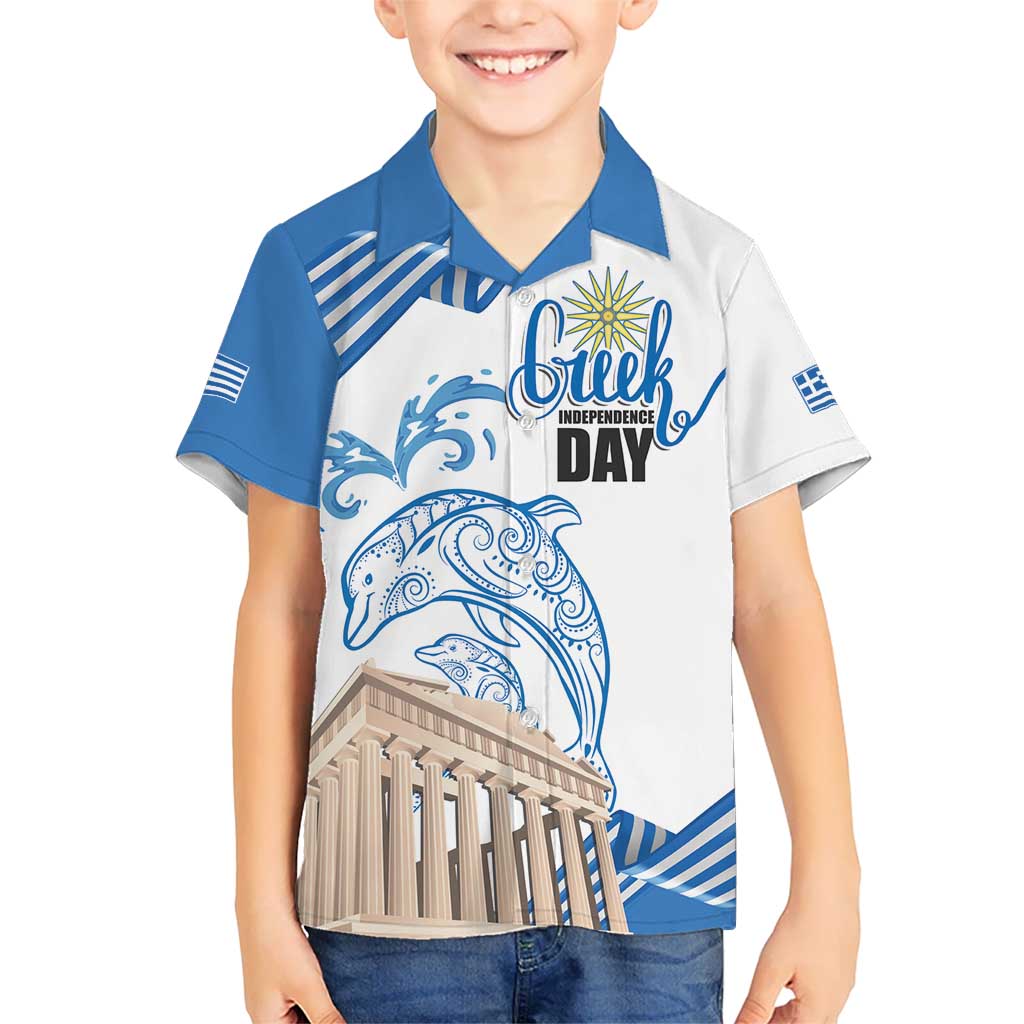 Personalized Greece Greek Independence Day Kid Hawaiian Shirt Dolphin and Parthenon
