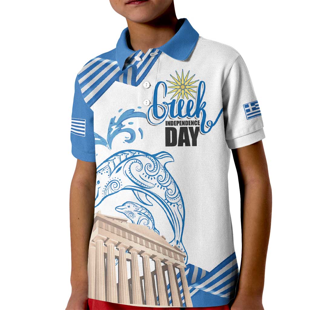 Personalized Greece Greek Independence Day Kid Polo Shirt Dolphin and Parthenon