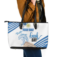 Personalized Greece Greek Independence Day Leather Tote Bag Dolphin and Parthenon