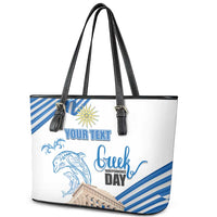 Personalized Greece Greek Independence Day Leather Tote Bag Dolphin and Parthenon