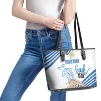 Personalized Greece Greek Independence Day Leather Tote Bag Dolphin and Parthenon