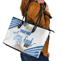 Personalized Greece Greek Independence Day Leather Tote Bag Dolphin and Parthenon