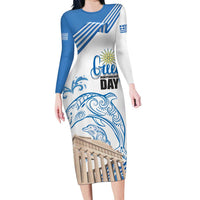 Personalized Greece Greek Independence Day Long Sleeve Bodycon Dress Dolphin and Parthenon