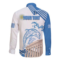 Personalized Greece Greek Independence Day Long Sleeve Button Shirt Dolphin and Parthenon