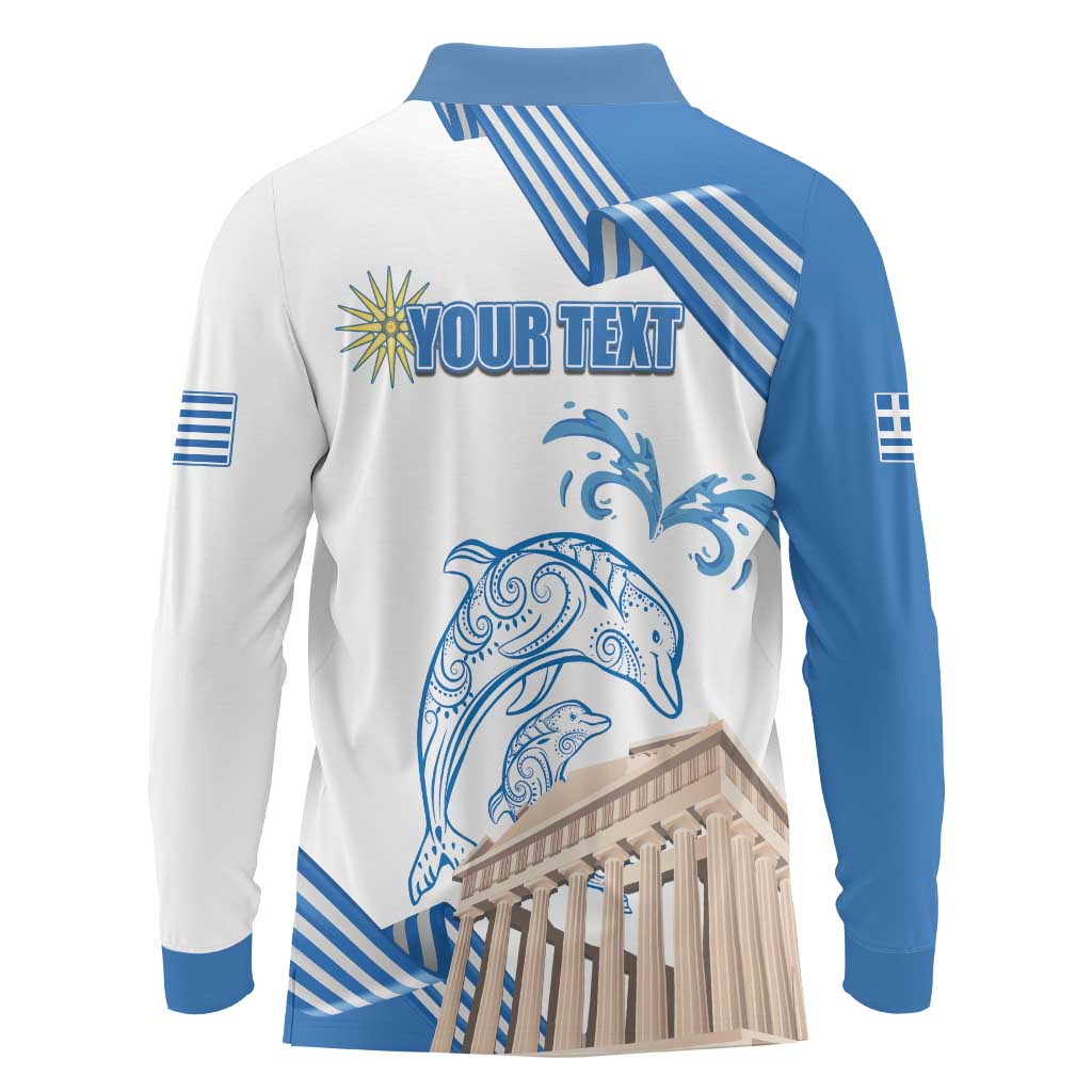 Personalized Greece Greek Independence Day Long Sleeve Polo Shirt Dolphin and Parthenon