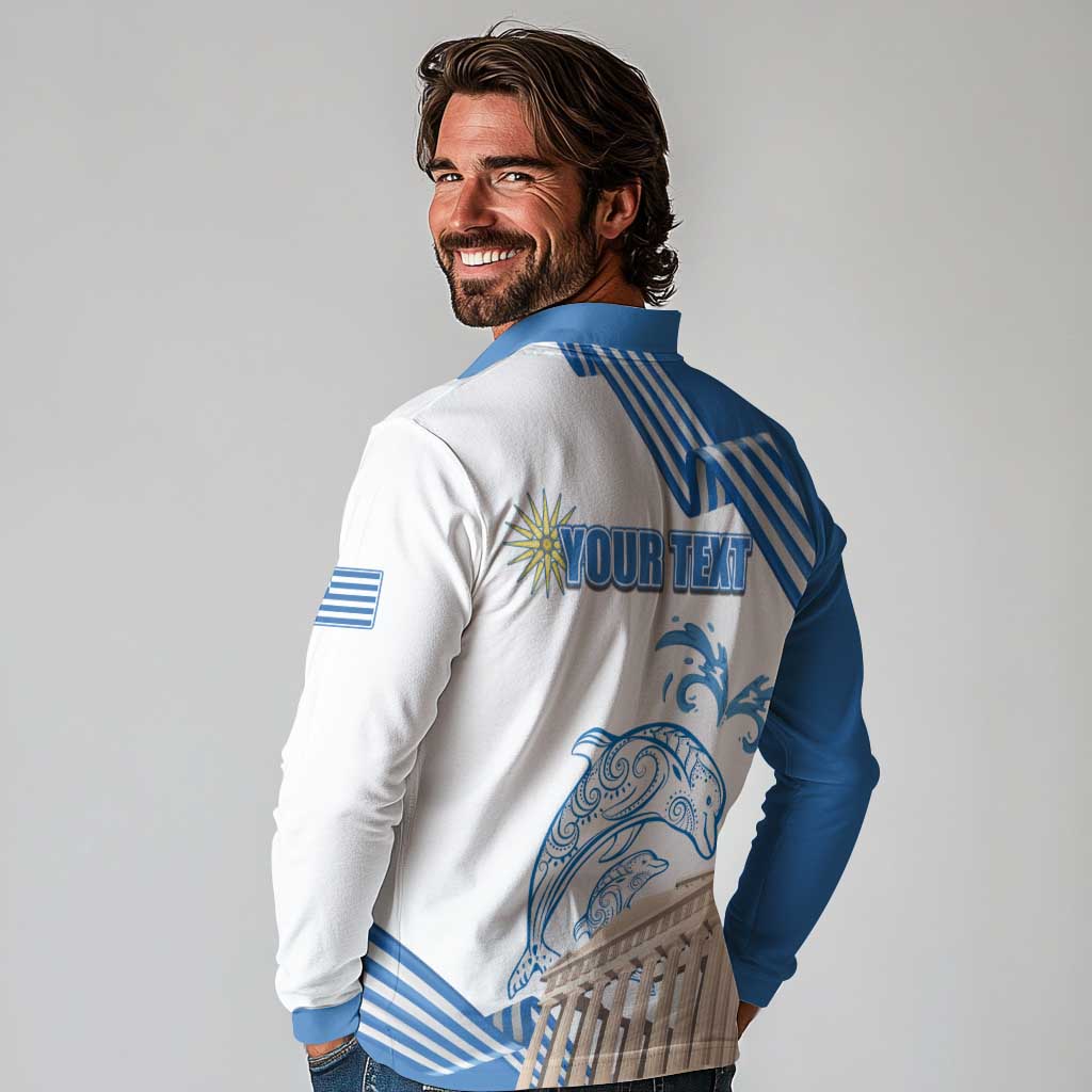 Personalized Greece Greek Independence Day Long Sleeve Polo Shirt Dolphin and Parthenon