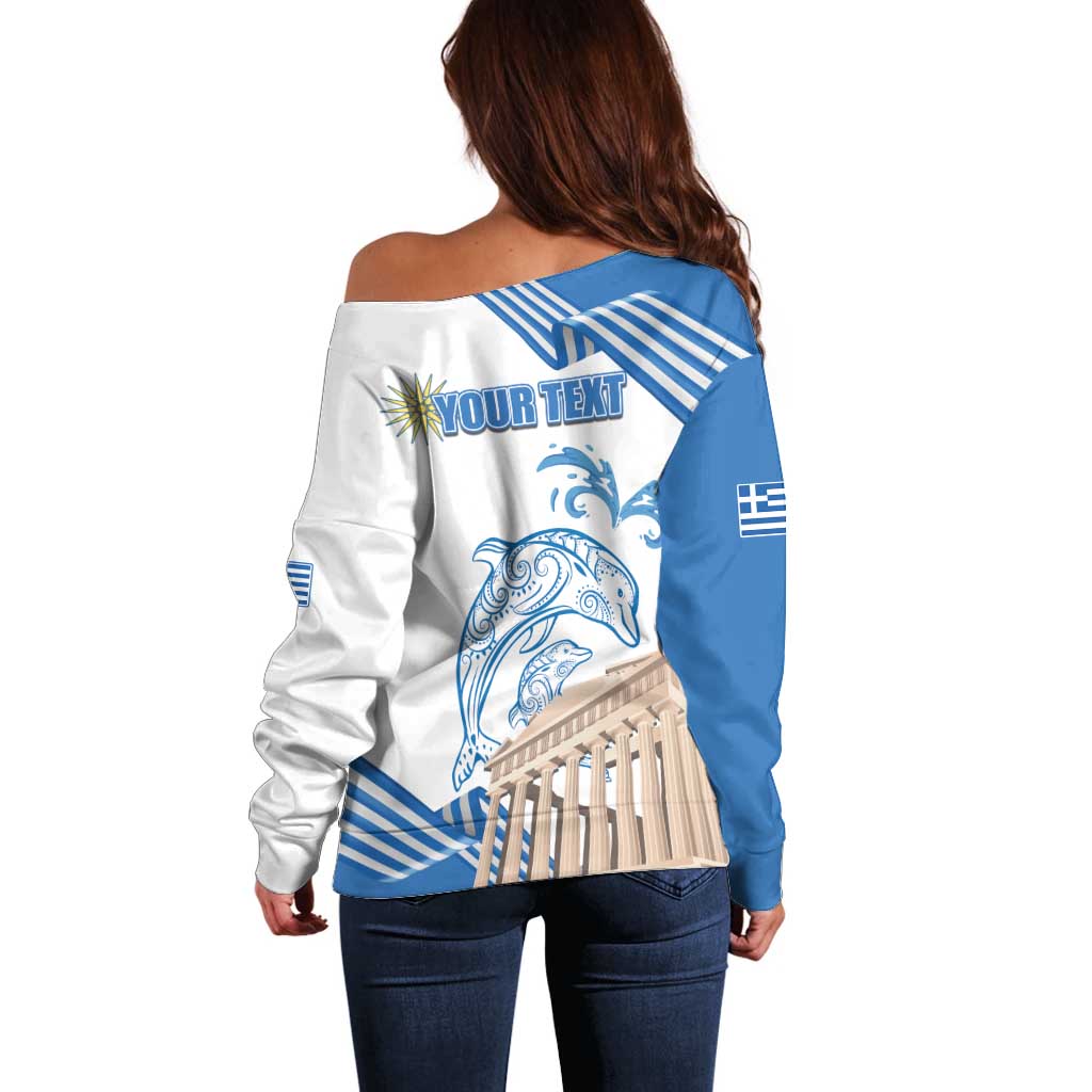 Personalized Greece Greek Independence Day Off Shoulder Sweater Dolphin and Parthenon