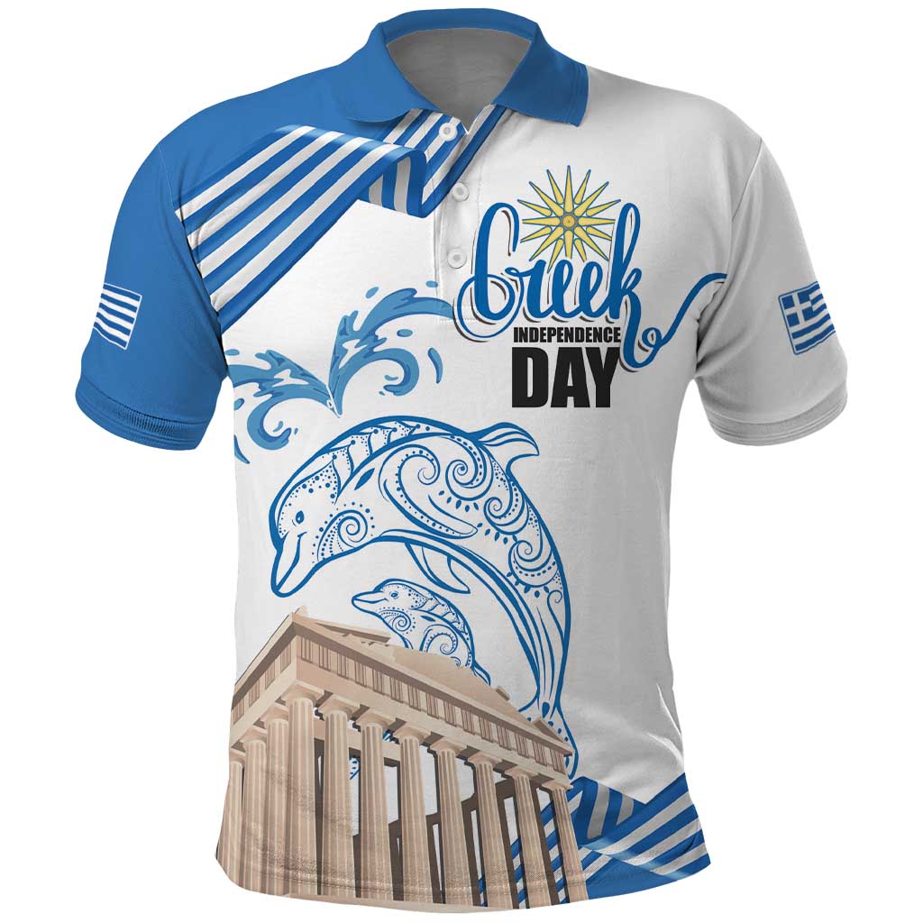Personalized Greece Greek Independence Day Polo Shirt Dolphin and Parthenon