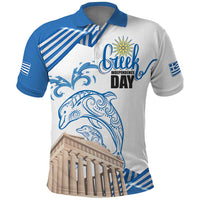 Personalized Greece Greek Independence Day Polo Shirt Dolphin and Parthenon