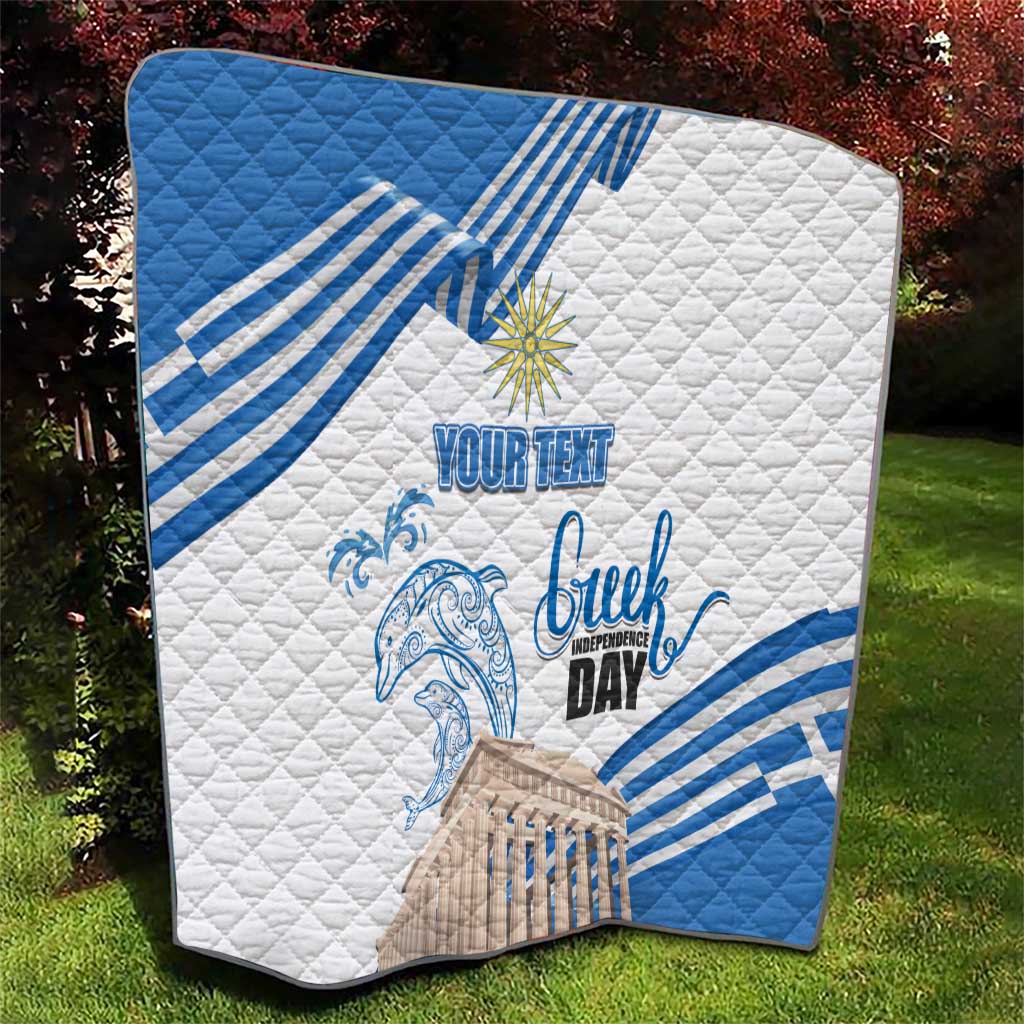 Personalized Greece Greek Independence Day Quilt Dolphin and Parthenon