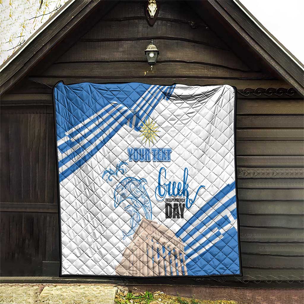 Personalized Greece Greek Independence Day Quilt Dolphin and Parthenon