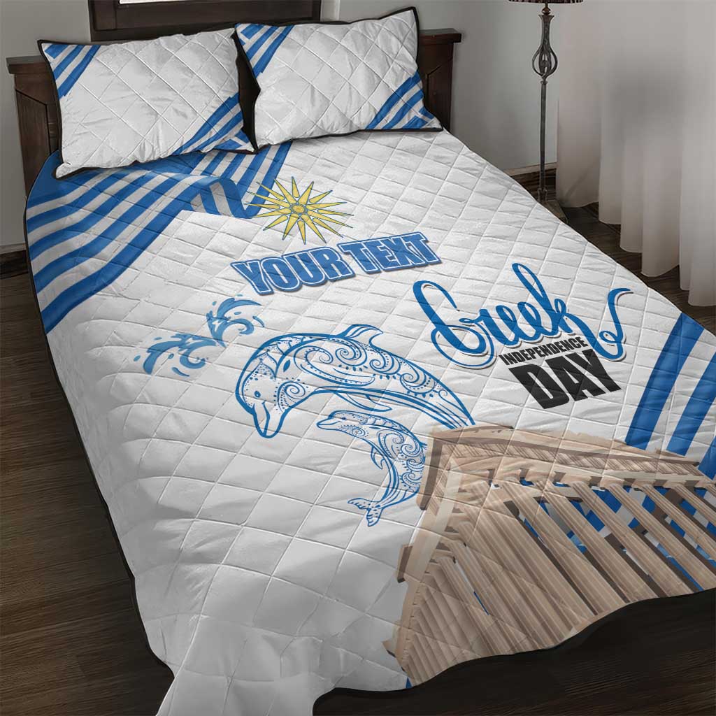 Personalized Greece Greek Independence Day Quilt Bed Set Dolphin and Parthenon