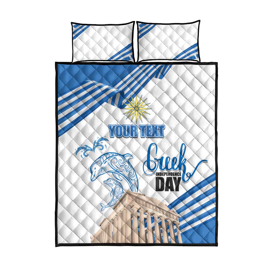 Personalized Greece Greek Independence Day Quilt Bed Set Dolphin and Parthenon