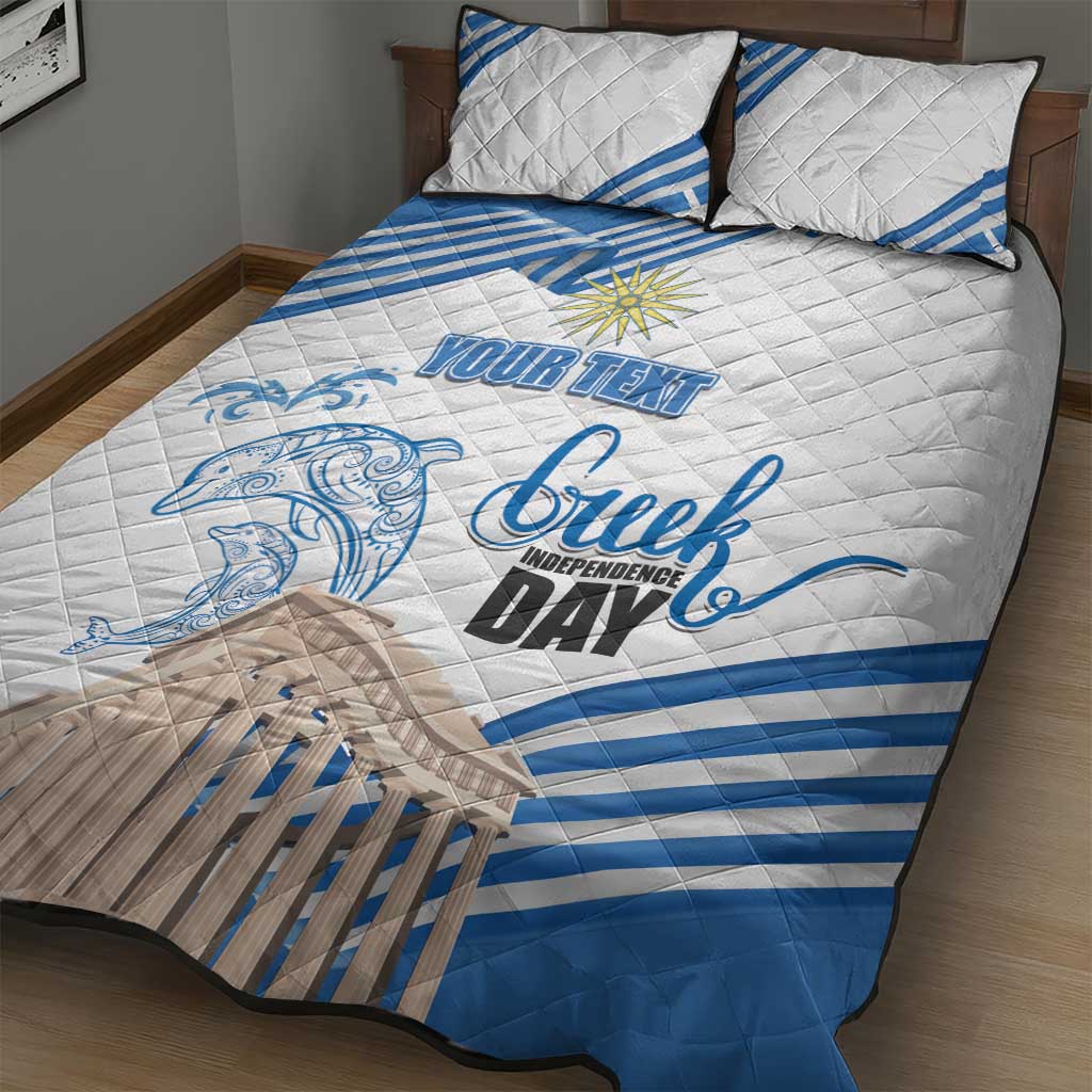 Personalized Greece Greek Independence Day Quilt Bed Set Dolphin and Parthenon