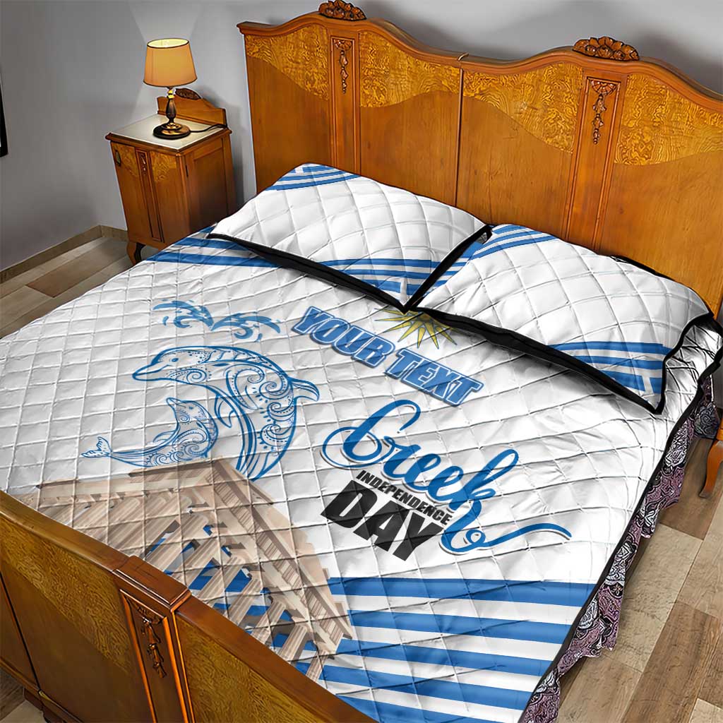 Personalized Greece Greek Independence Day Quilt Bed Set Dolphin and Parthenon
