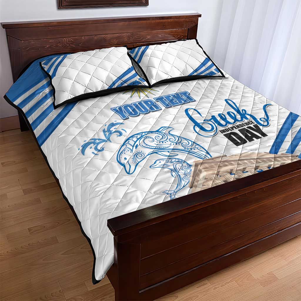 Personalized Greece Greek Independence Day Quilt Bed Set Dolphin and Parthenon