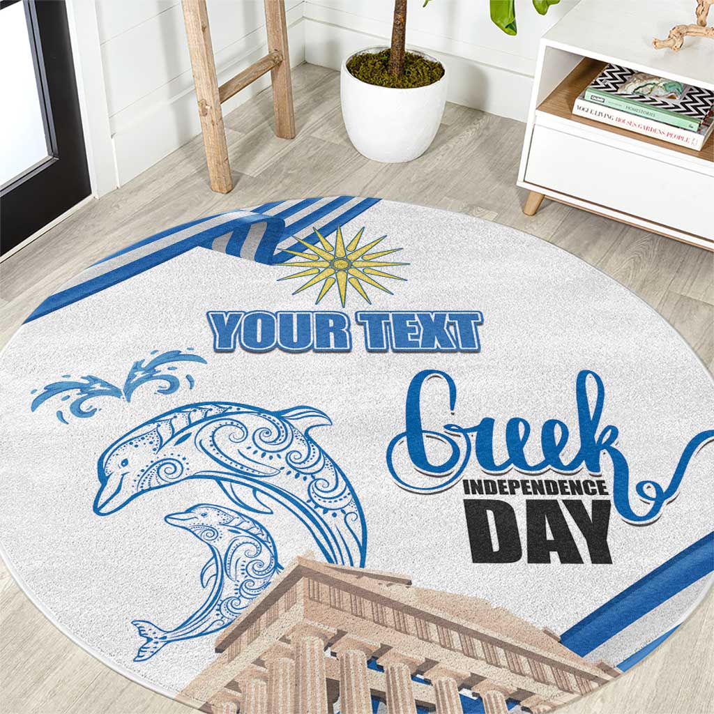 Personalized Greece Greek Independence Day Round Carpet Dolphin and Parthenon