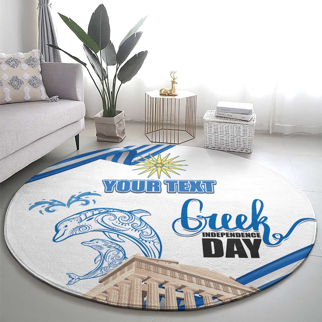 Personalized Greece Greek Independence Day Round Carpet Dolphin and Parthenon