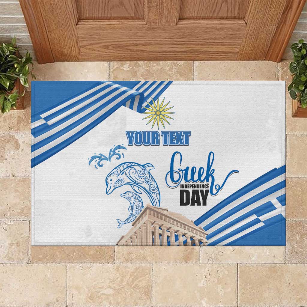 Personalized Greece Greek Independence Day Rubber Doormat Dolphin and Parthenon
