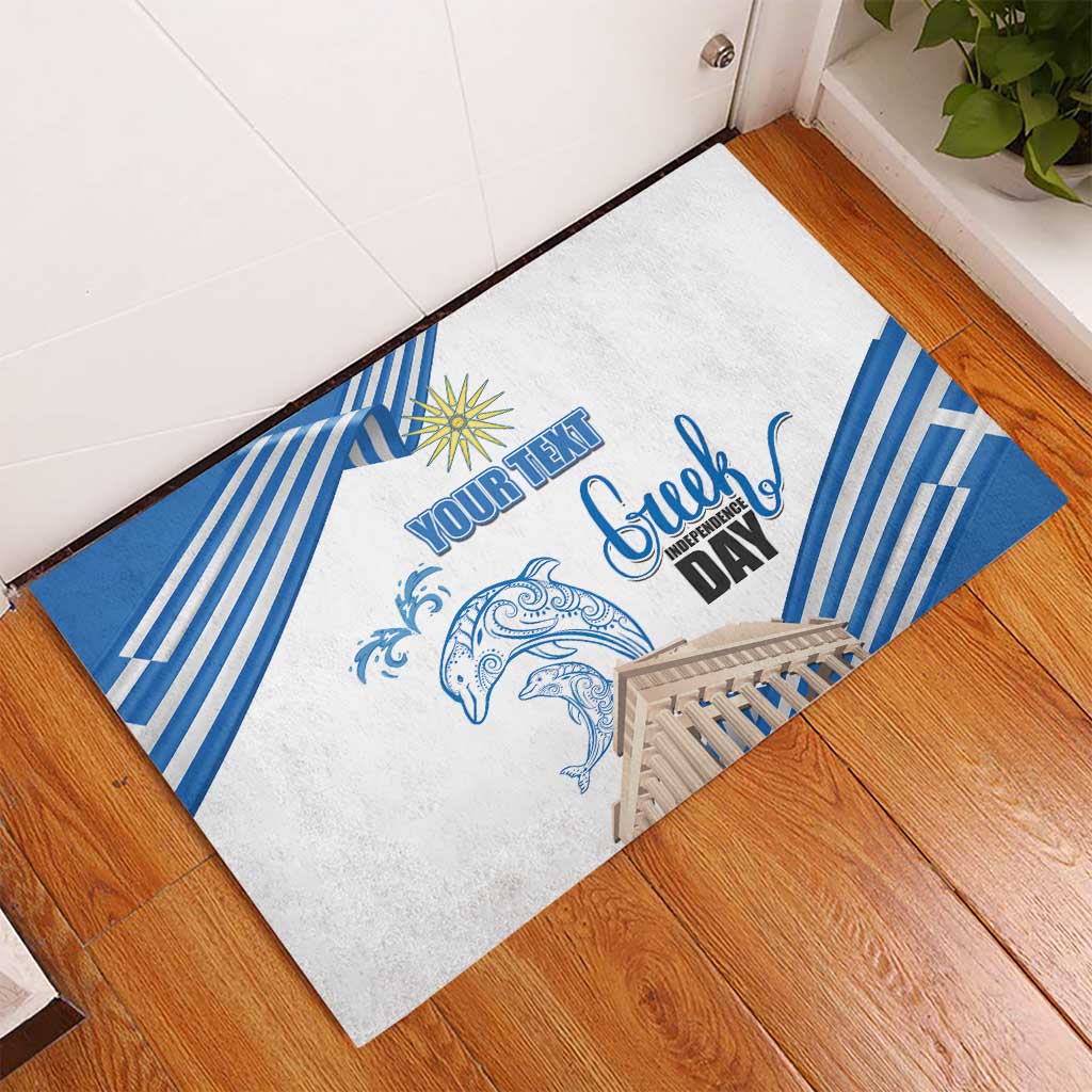 Personalized Greece Greek Independence Day Rubber Doormat Dolphin and Parthenon