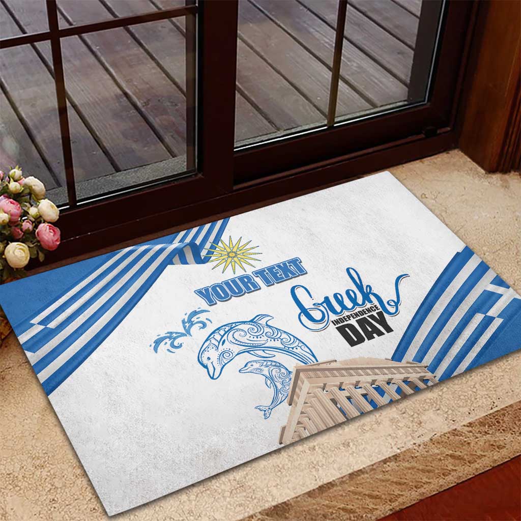 Personalized Greece Greek Independence Day Rubber Doormat Dolphin and Parthenon