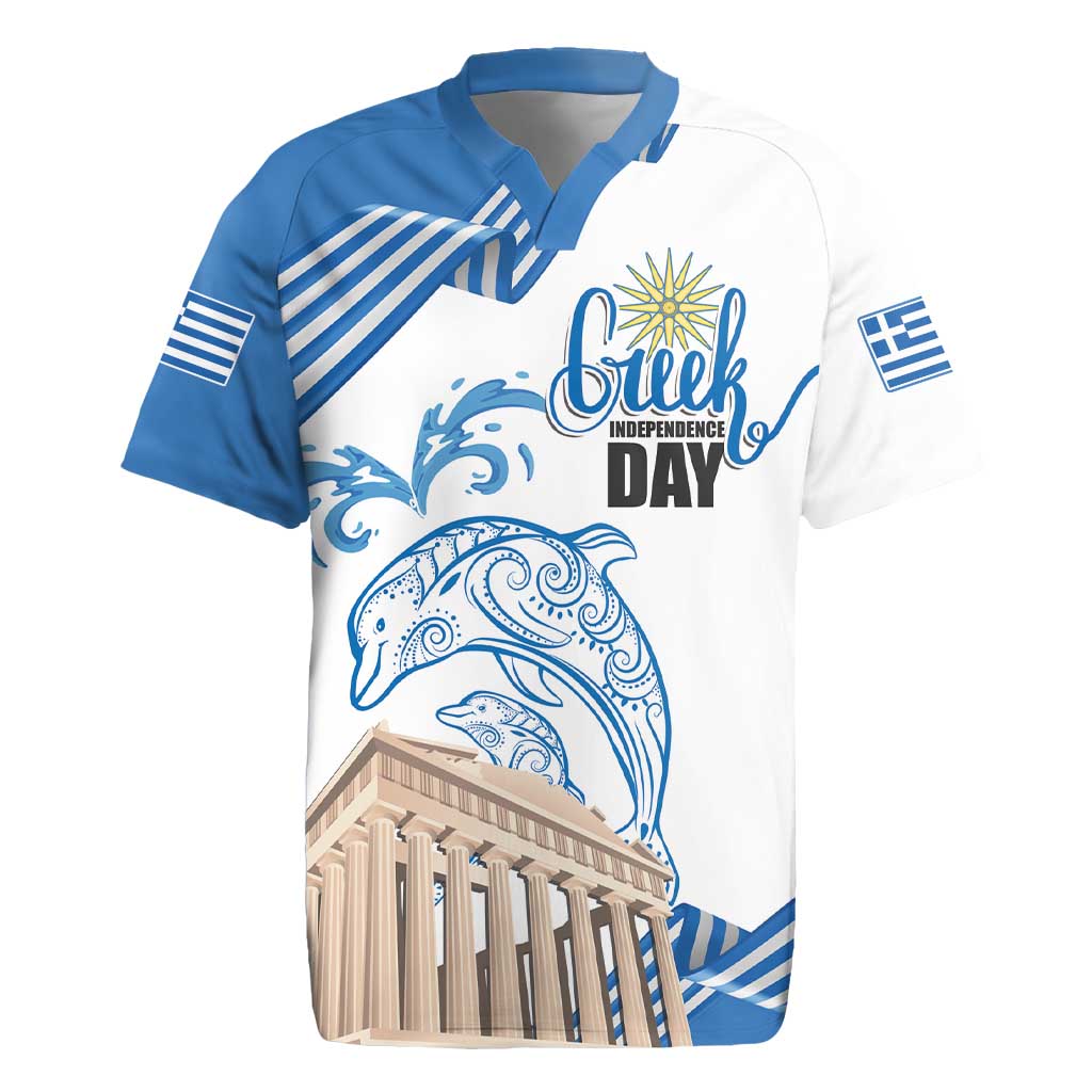 Personalized Greece Greek Independence Day Rugby Jersey Dolphin and Parthenon