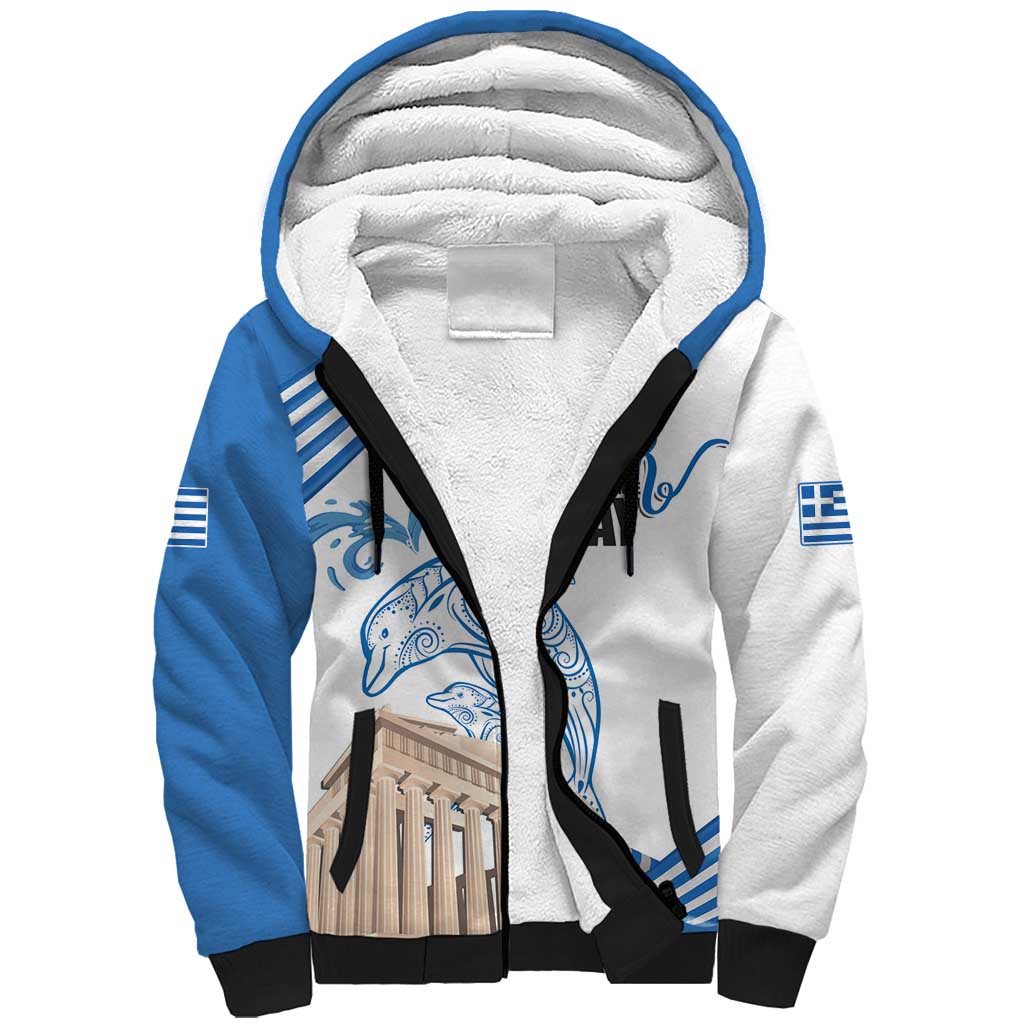 Personalized Greece Greek Independence Day Sherpa Hoodie Dolphin and Parthenon