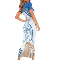 Personalized Greece Greek Independence Day Short Sleeve Bodycon Dress Dolphin and Parthenon