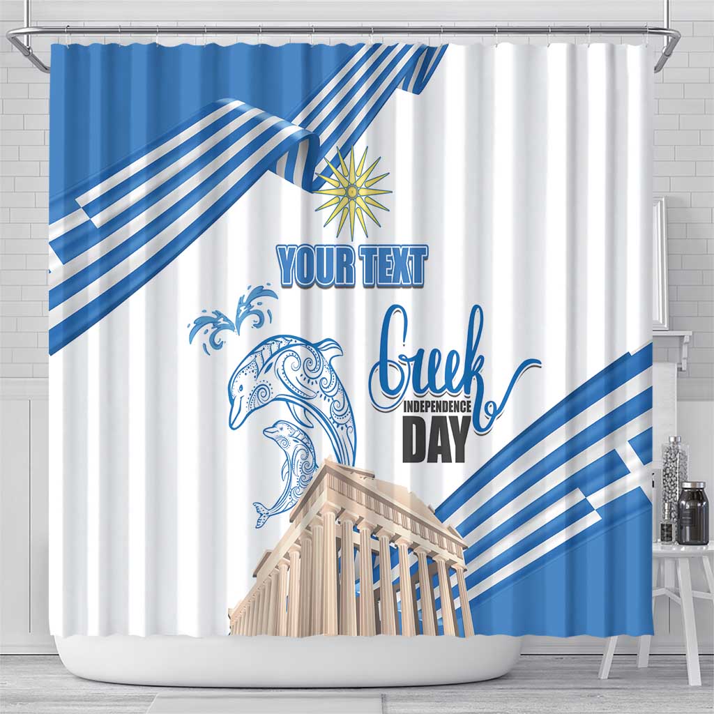 Personalized Greece Greek Independence Day Shower Curtain Dolphin and Parthenon