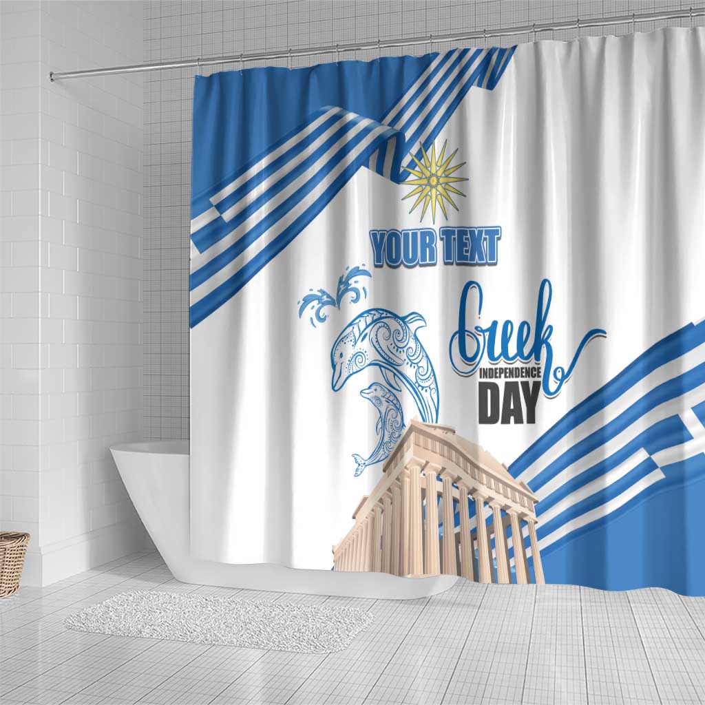 Personalized Greece Greek Independence Day Shower Curtain Dolphin and Parthenon