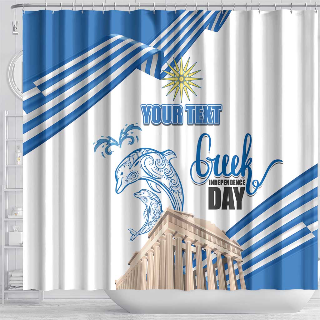 Personalized Greece Greek Independence Day Shower Curtain Dolphin and Parthenon
