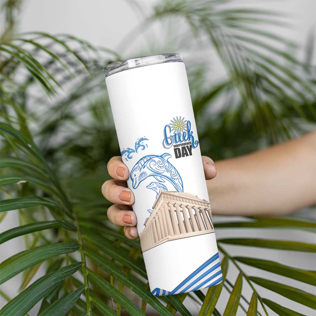 Personalized Greece Greek Independence Day Skinny Tumbler Dolphin and Parthenon