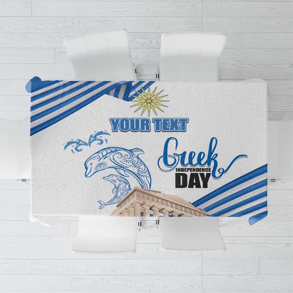 Personalized Greece Greek Independence Day Tablecloth Dolphin and Parthenon